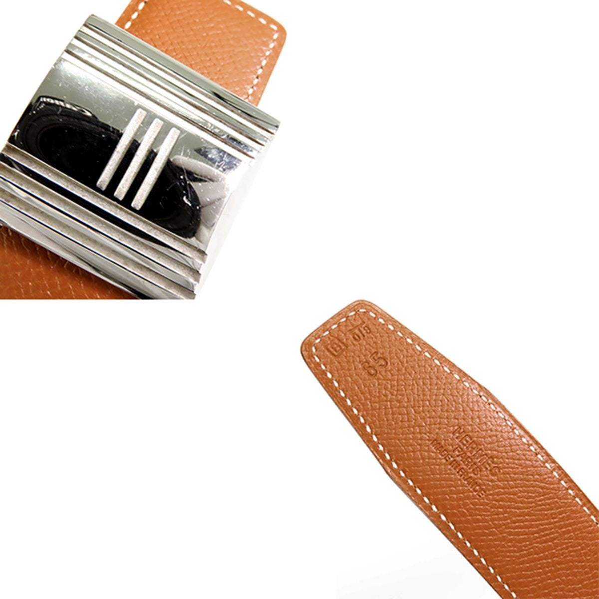 Hermes Cadena Belt Gold Black Silver Courchevel Box Calf Reversible — view 8