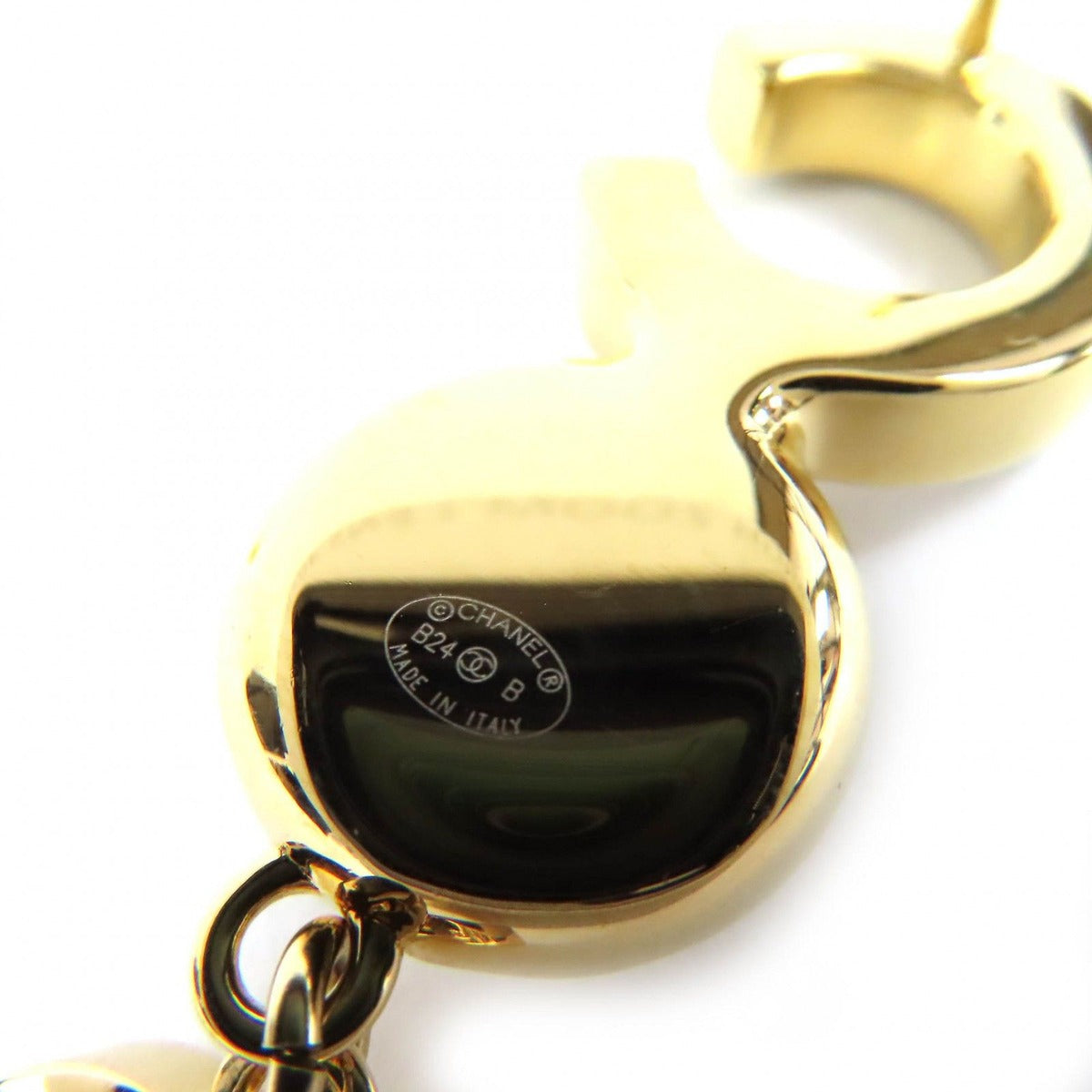 Chanel CC Logo Coco Faux Pearl Earrings for Both Ears Gold Black — view 6