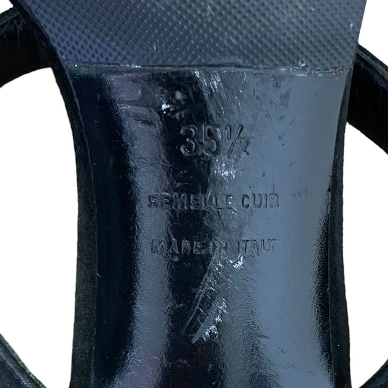 Hermes Suede Strap Low Heel Sandals Mules 35 1/2 Approx 22.5cm (8.86in) Black