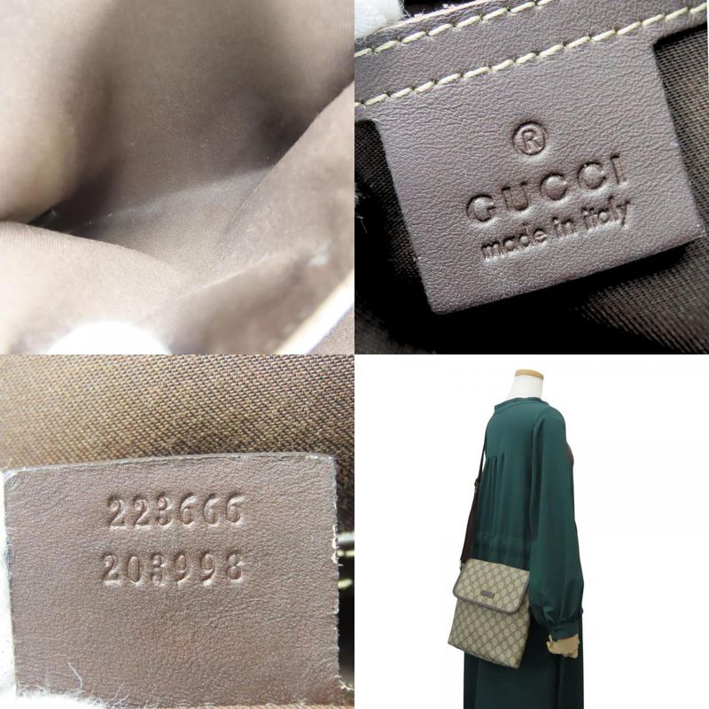 Gucci Shoulder Bag 223666 GG Supreme Canvas Leather Beige Dark Brown Crossbody