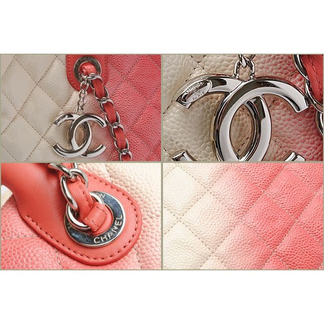 Chanel Tote Shoulder Bag Coral Pink Ivory Caviar Leather 2-Way — view 5