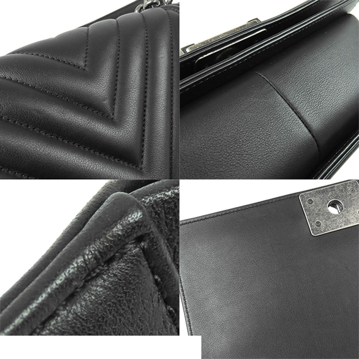 Chanel Boy Black Silver Lambskin Stitch Chain Shoulder Bag — view 8