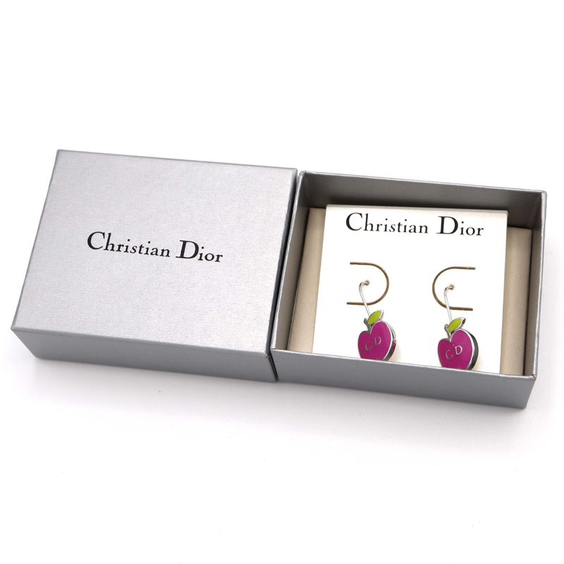 Christian DIOR CD Earrings Apple Hook Earrings Accessories Pink Ladies With Box