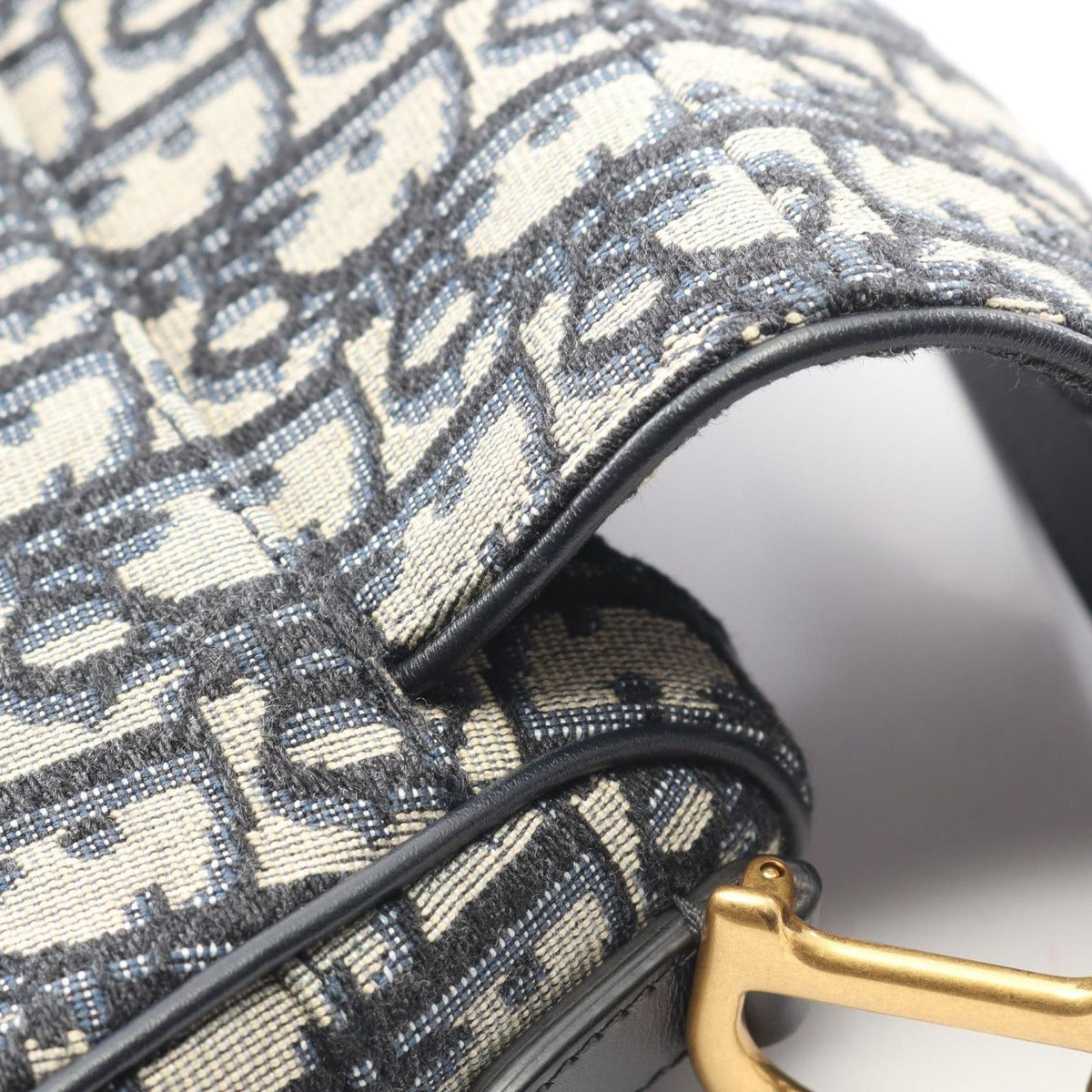 Dior Saddle Bag Mini Oblique Peacock Navy Canvas Leather Ivory — view 7