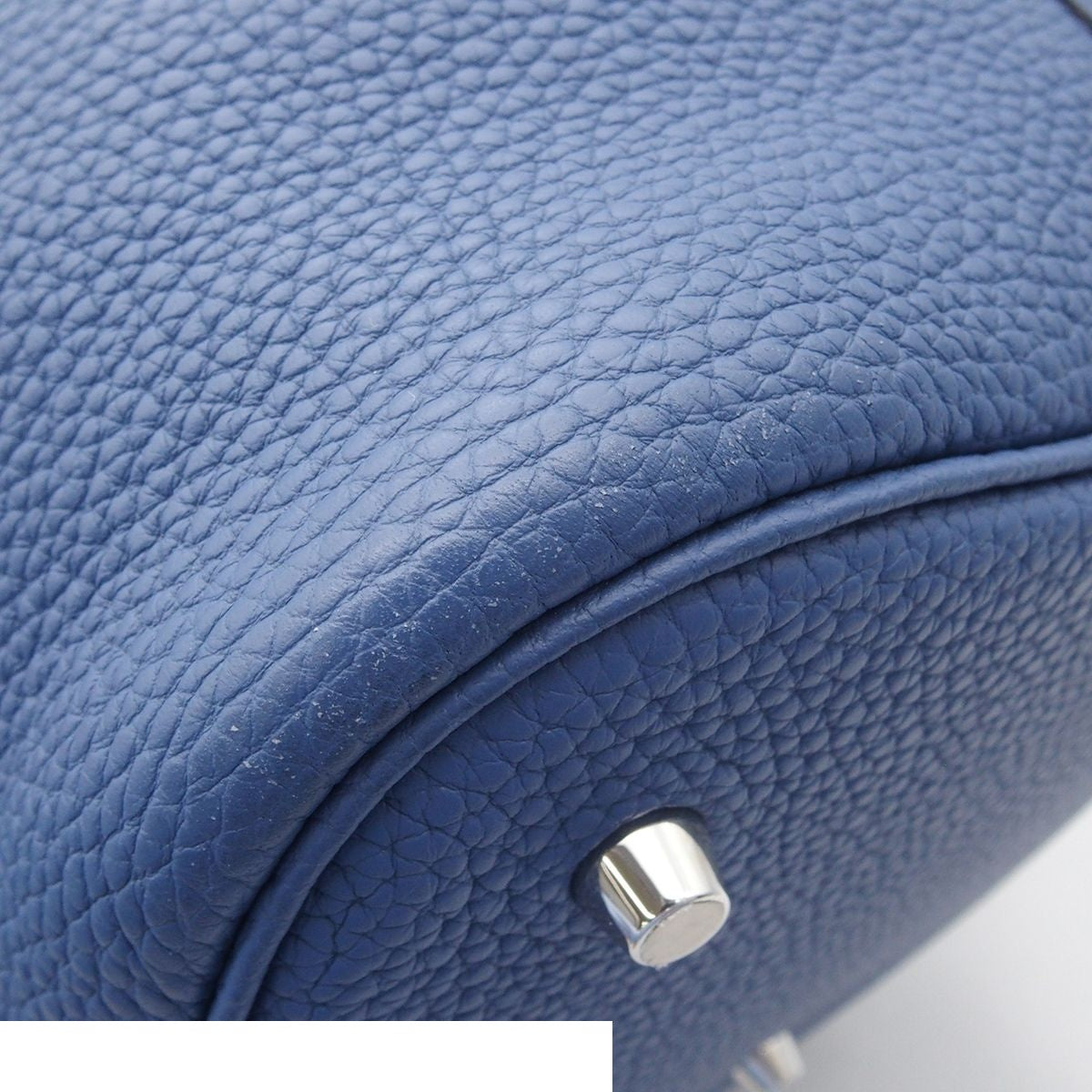 Hermes Picotin Lock GM Blue Brighton Silver Taurillon Clemence Handbag — view 8