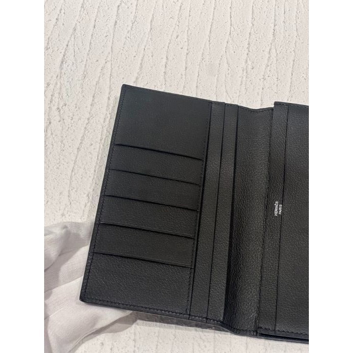Hermes Hermes MC2 Fleming Long Wallet Calf Leather Perforated Black