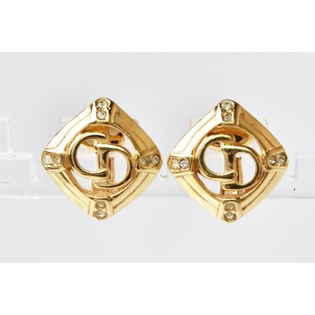 Christian Dior Earrings Vintage CD Logo Motif Rhinestone — view 4