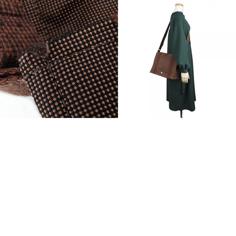 Hermes Shoulder Bag Bassas PM Her Line Canvas Brown Silver Hardware Casual