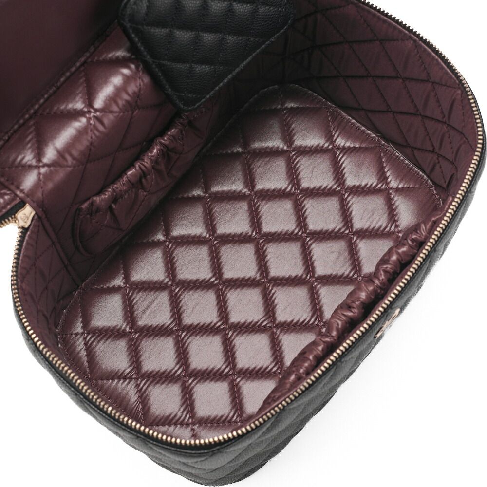 Chanel Matelasse Vanity Handbag Caviar Skin Black With Gold Hardware Ladies Bag