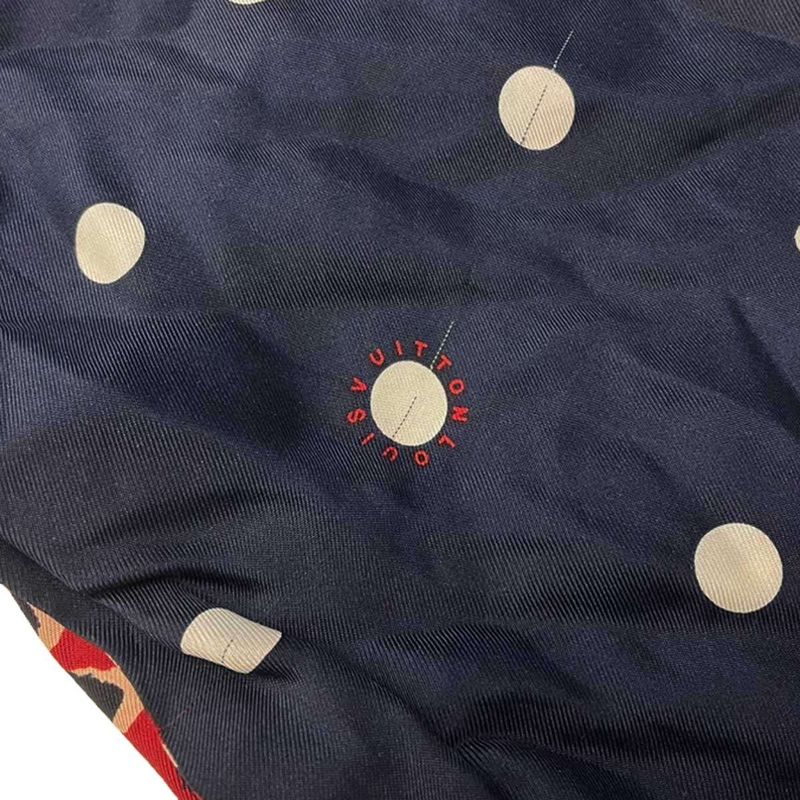 Louis Vuitton Leopard Dot Flower Silk Snood Scarf Navy and Red