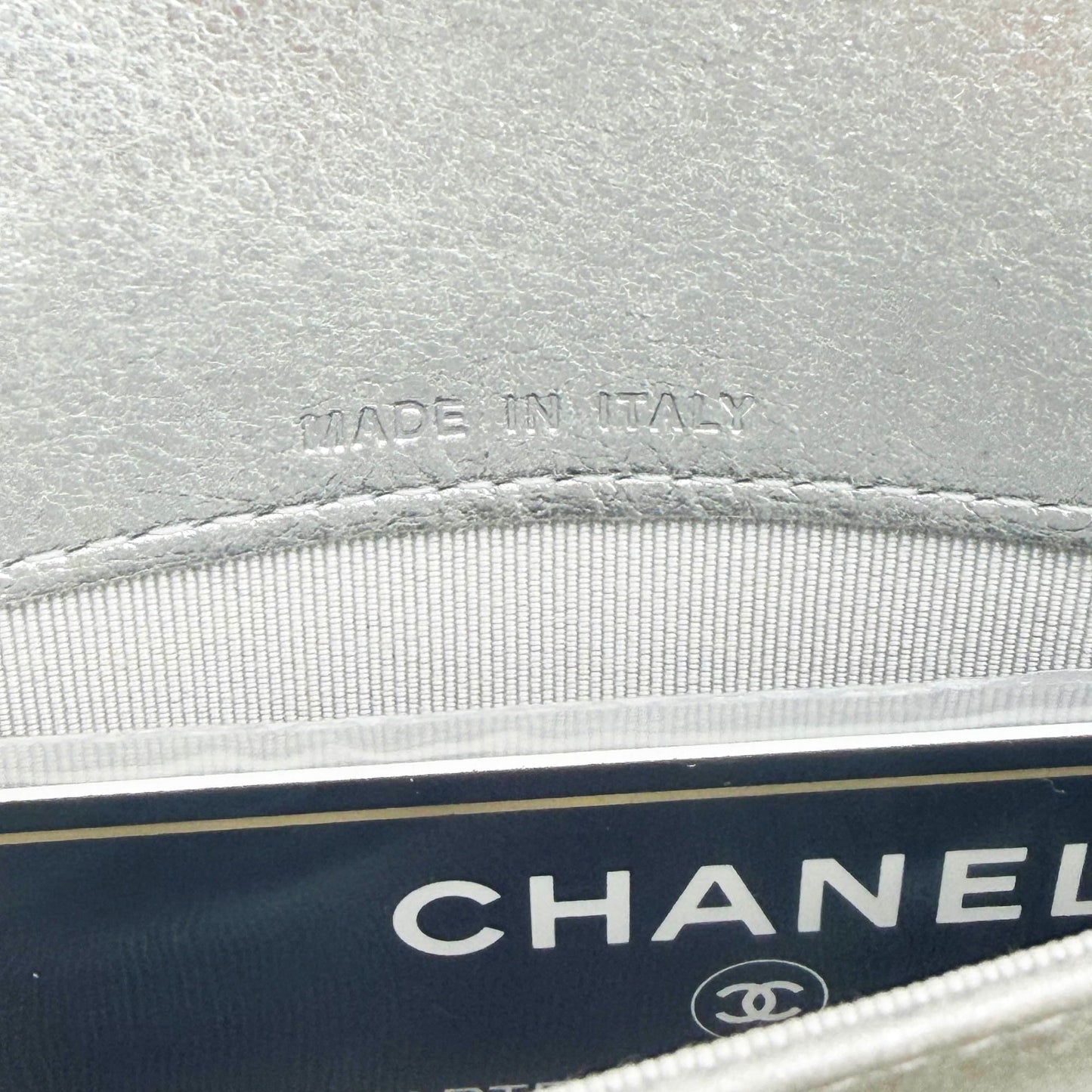CHANEL CC Chevron Timeless Caviar Flap Wallet Chain Purse Silver Bag