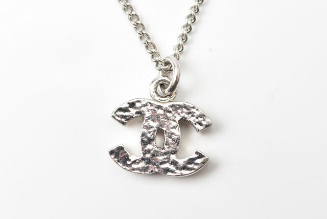 Chanel Necklace Pendant Chanel Coco Mark CC Rhinestone Silver White