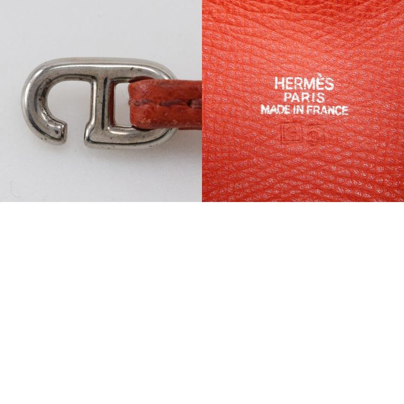 Hermes Vespa Pouch Drawstring Leather Orange □G Ladies Pouch