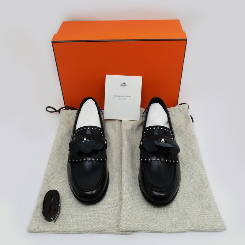 Hermes D'estaing Moccasins Loafers H242095z Size 38 1 2 Black Studs
