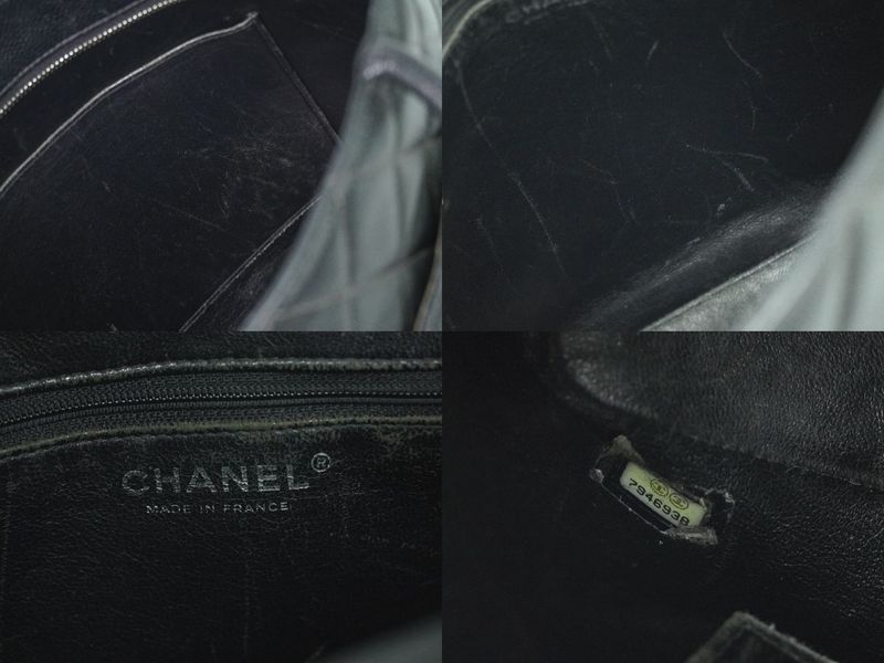 Authentic Chanel Coco Mark Revival Tote Handbag Caviar Skin Leather Black Coco