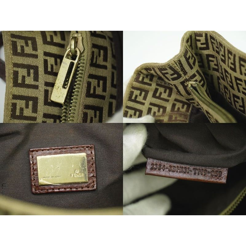 Fendi Zucchino Tote Handbag Canvas Beige Brown 8 Bh131 Bag — view 9