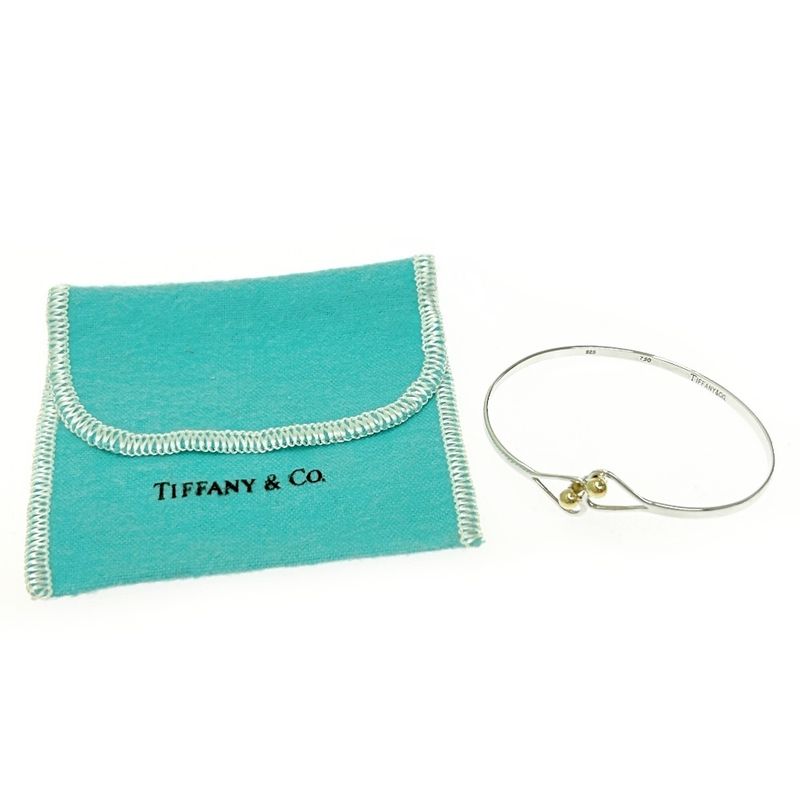 Tiffany & Co Silver Hook & Eye Double Heart Bangle 5.2g 925 750 Engraved 479596