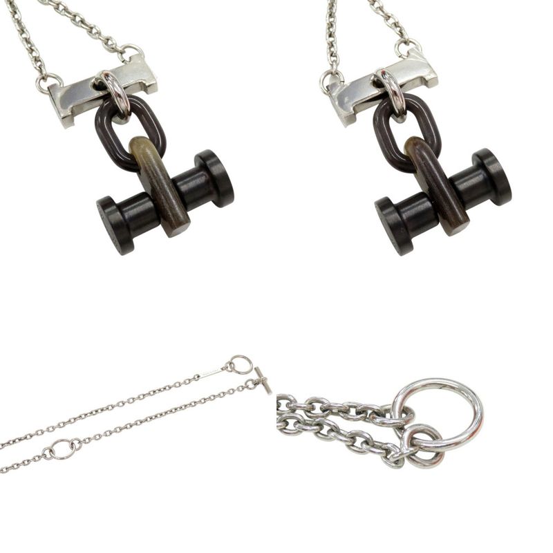 Hermes Mobil H Metal Buffalo Horn Silver Necklace Pendant 1081 Hermes Men's