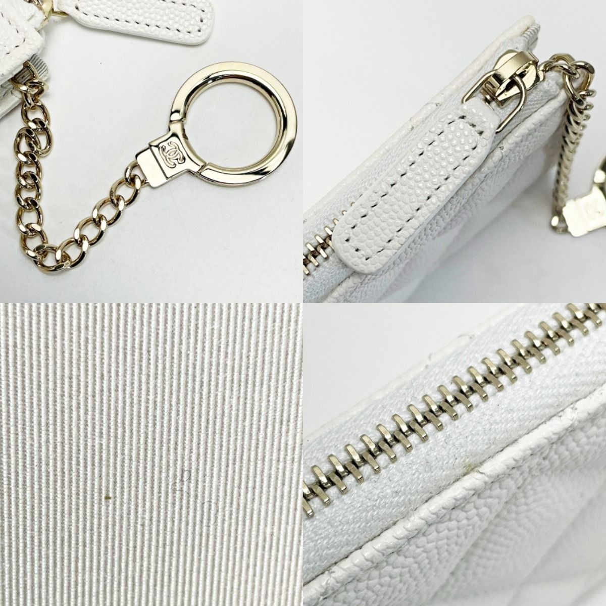 Chanel Matelasse Ap0221 White Coco Mark Coin Case Key Case Caviar Skin Gold