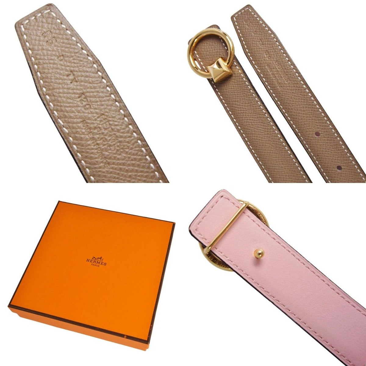 Hermes Belt Leather Medle Buckle Greige Pink — view 5