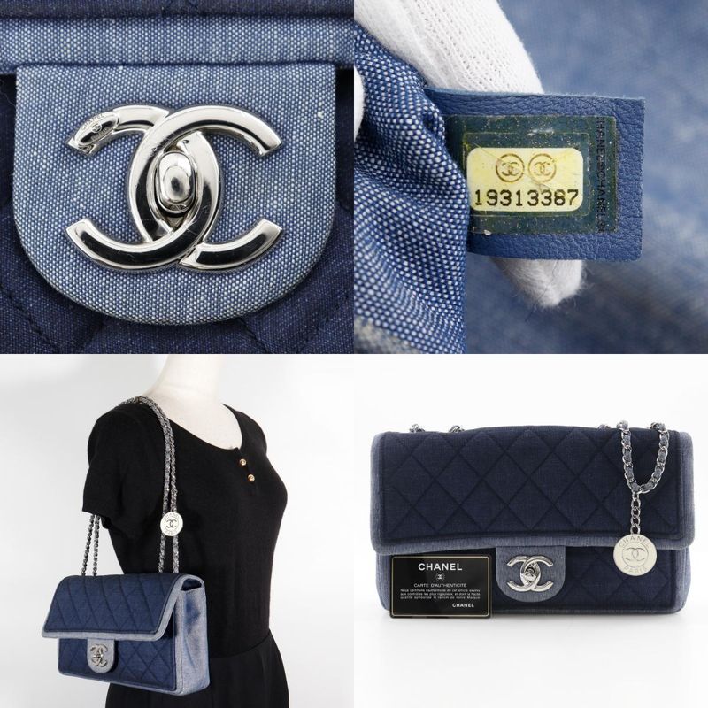 Chanel Chain Shoulder Matelasse Double Chain Denim Blue Ladies Shoulder Bag