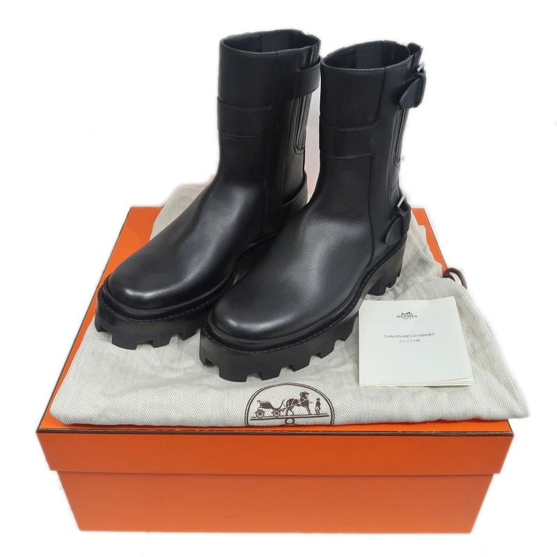 Hermes Short Boots Jamie Black 36 1 2 Silver Hardware Leather Shoes — view 10