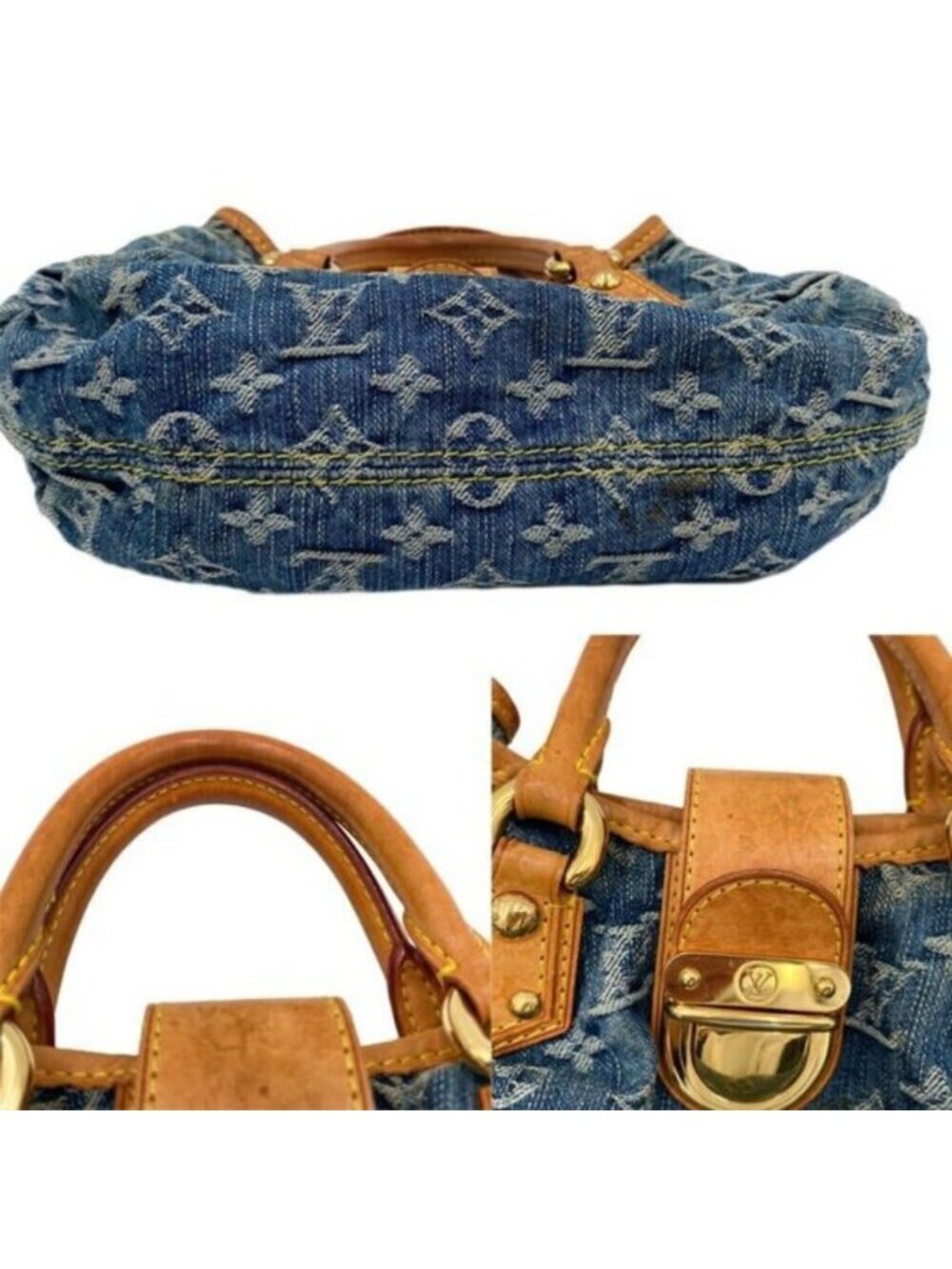 Louis Vuitton Denim Pleaty Monogram Vintage Pouch Pochette Hand Bag