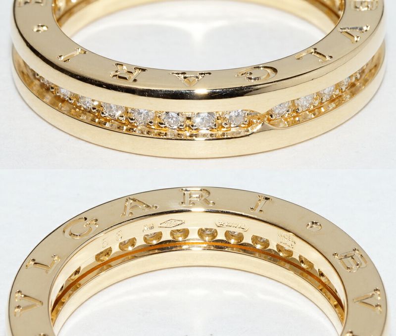 Bulgari Ring 18K Yellow Gold Diamond Bzero1 Ring XS 1 Band Full Diamond An850561