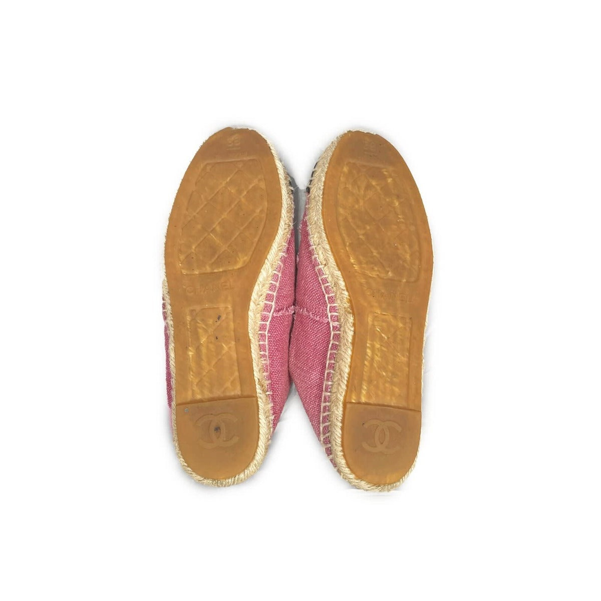 Chanel CC Logo Linen Pink Black Espadrilles Flats Shoes 38 — view 5