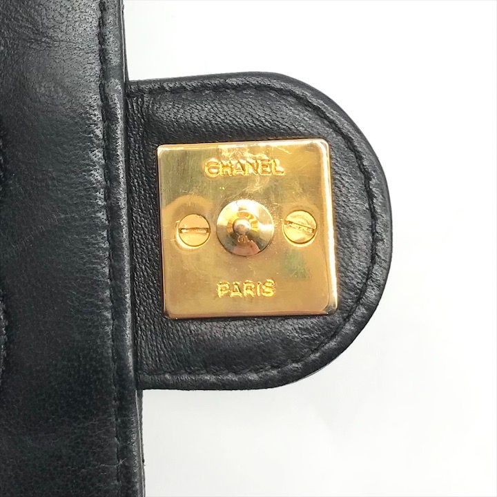 Chanel Quilted CC Logo Push Lock Lamb Leather Chain Shoulder Bag Black Purse