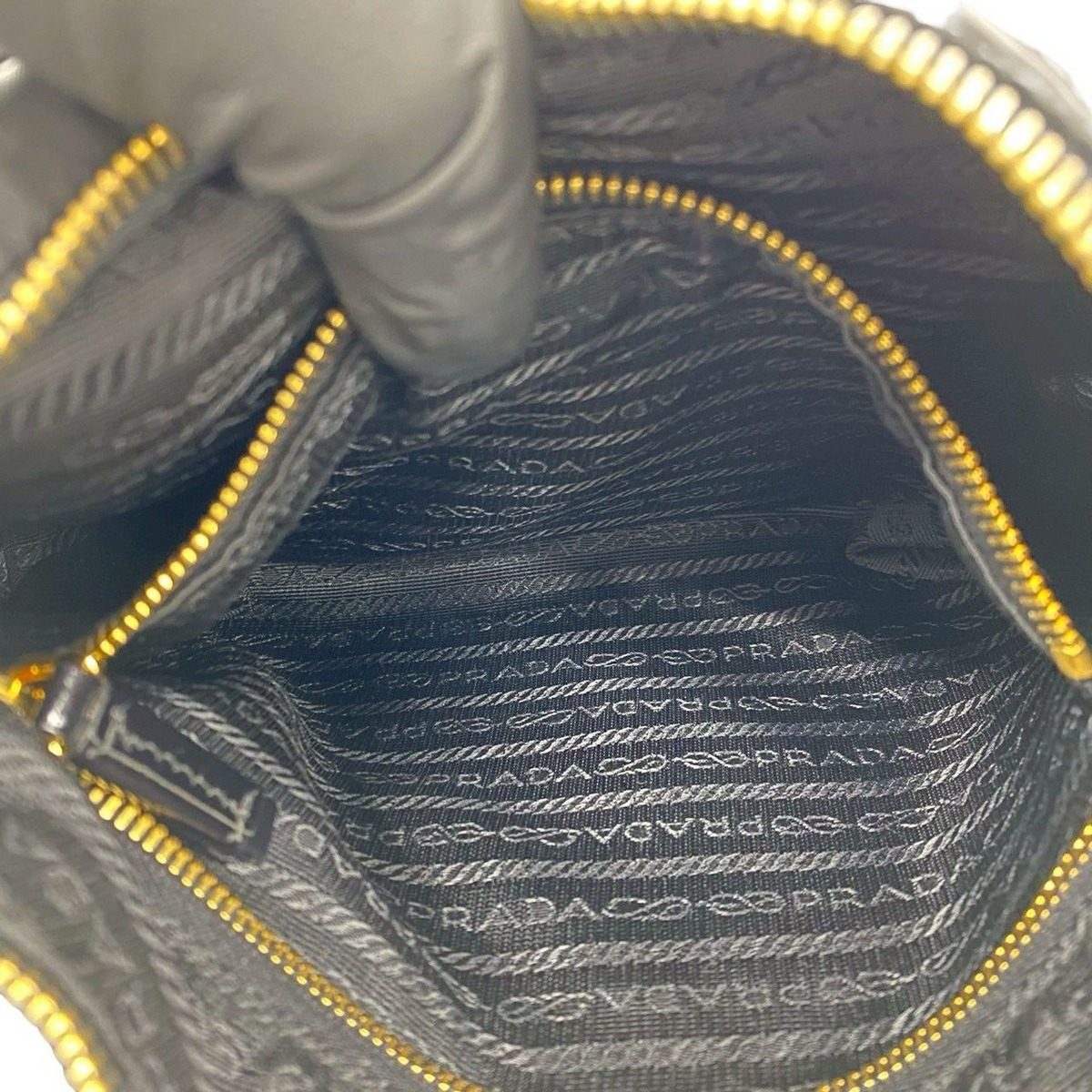 Prada Triangle Logo Nylon Patent Studs Shoulder Bag Black — view 10