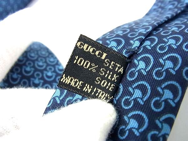 Gucci Old Gucci Vintage Horsebit 100% Silk Tie Business Men's Navy Fk0423