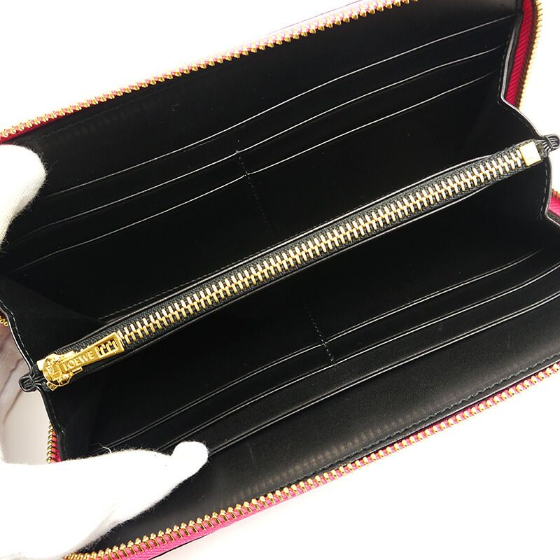 Loewe Round Zip Long Wallet 107n55 Anagram Pattern Leather Pink And Gold