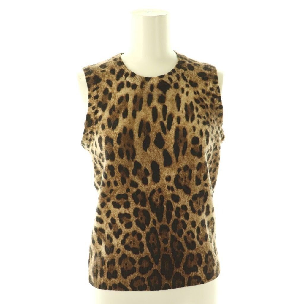 Dolce & Gabbana Vest Leopard Print Wool Cashmere Blend 38 Brown DF