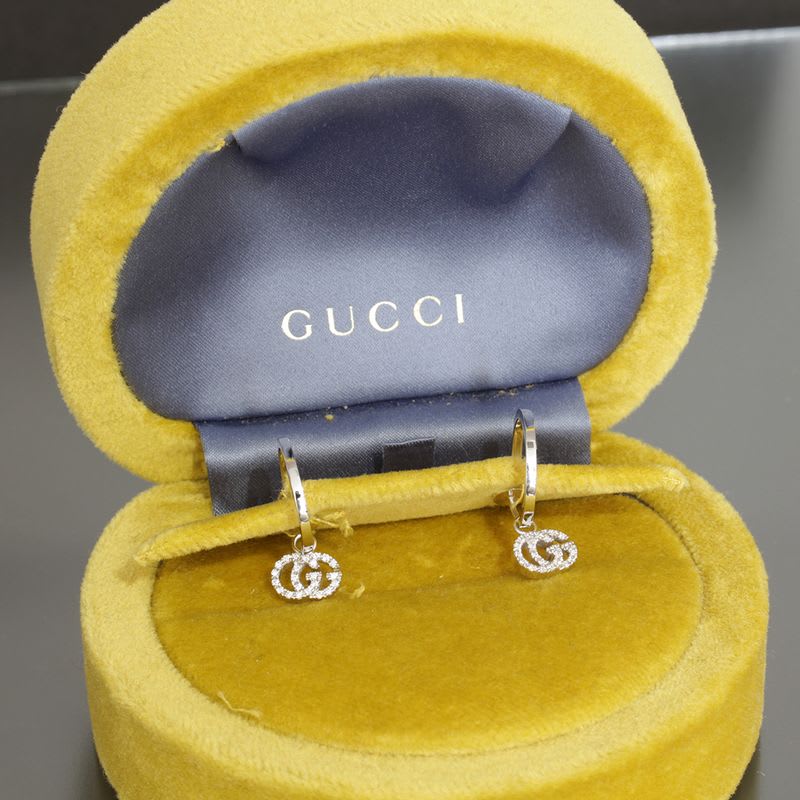 Gucci GG Running Diamond Earrings Hoop AU 750 Box E1497