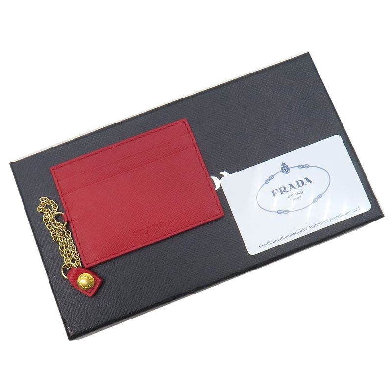 Prada Long Wallet Caier Wallet Saffiano Leather Fuoco Gold Hardware Red