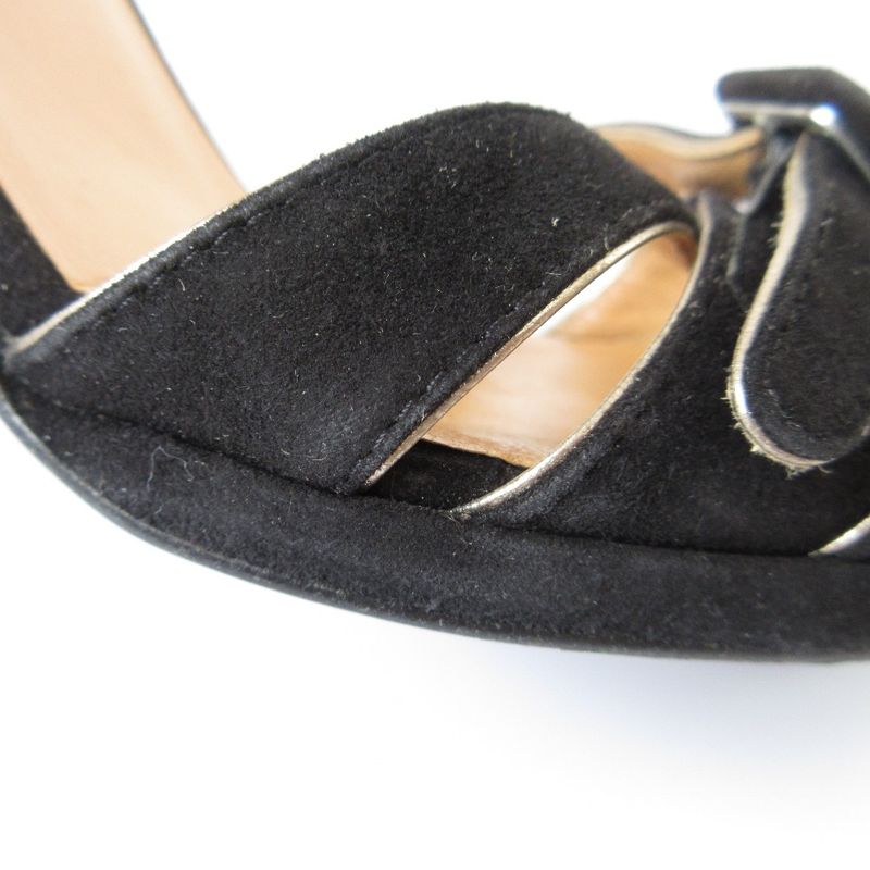 Good Hermes Suede Ankle Strap Sandals 34 21cm (8.27in) Equivalent Black Women's