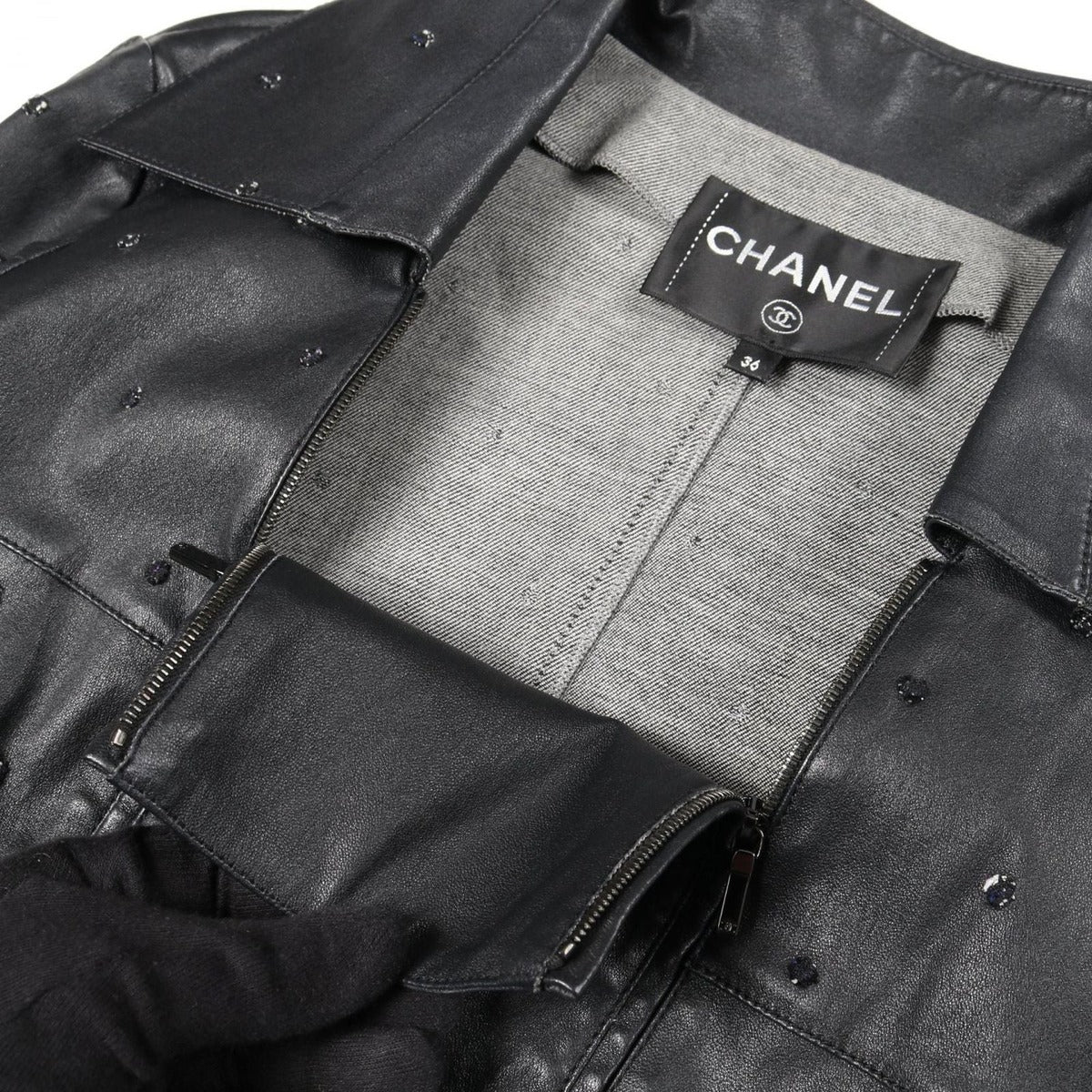 Chanel Leather Jacket Coco Mark Embroidery Other — view 8
