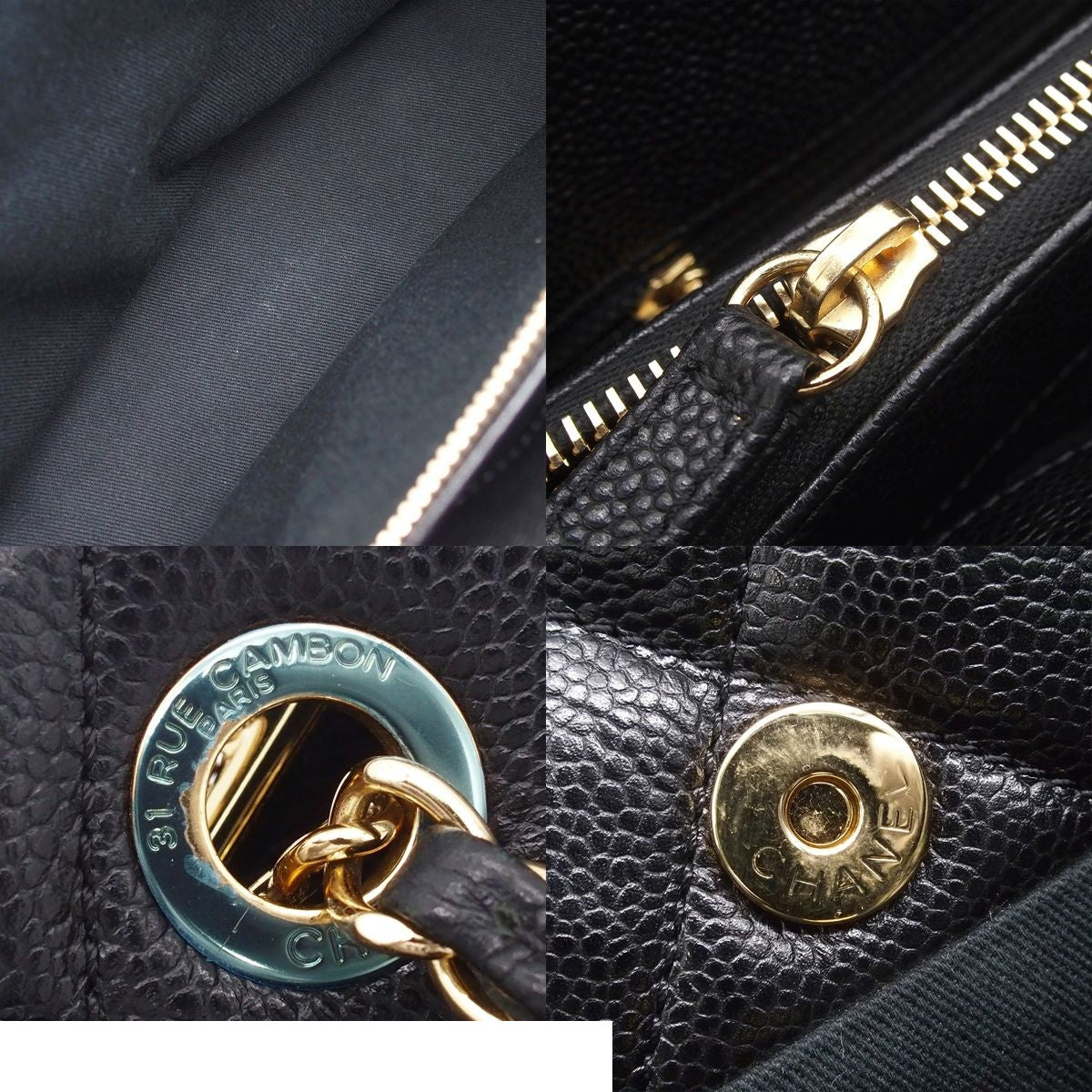 Chanel Jumbo CC Logo Mark Black Gold Caviar Leather Tote Shoulder Bag — view 8