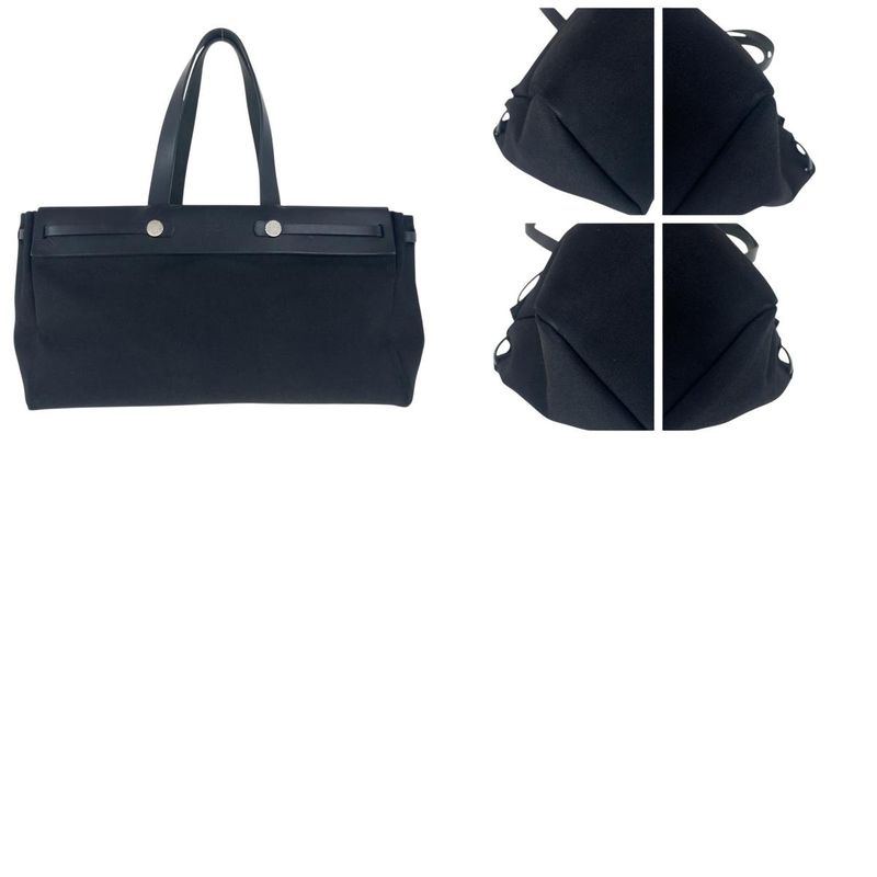 Hermes Herbag Cabas GM With Bag Replacement Black Silver Hardware Canvas/leather