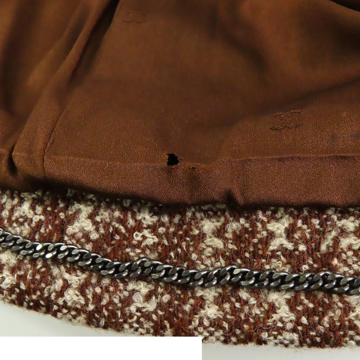 Chanel 97A Tweed Collarless Jacket Brown Wool Top 42 — view 8