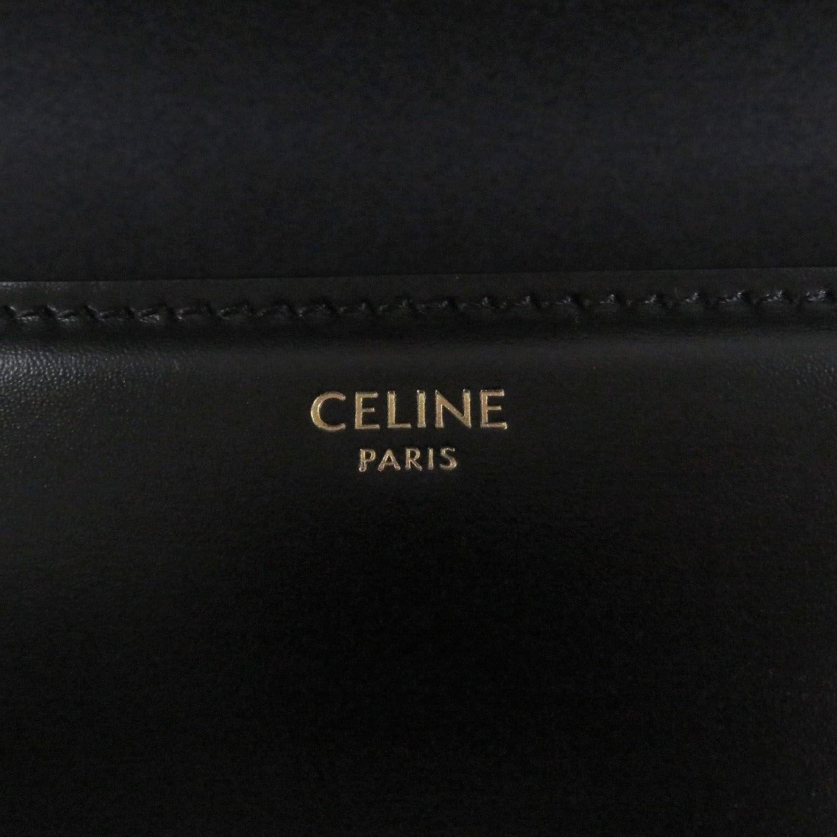 Celine Teen Shiny Calfskin Leather Triomphe Shoulder Bag Black Gold — view 9