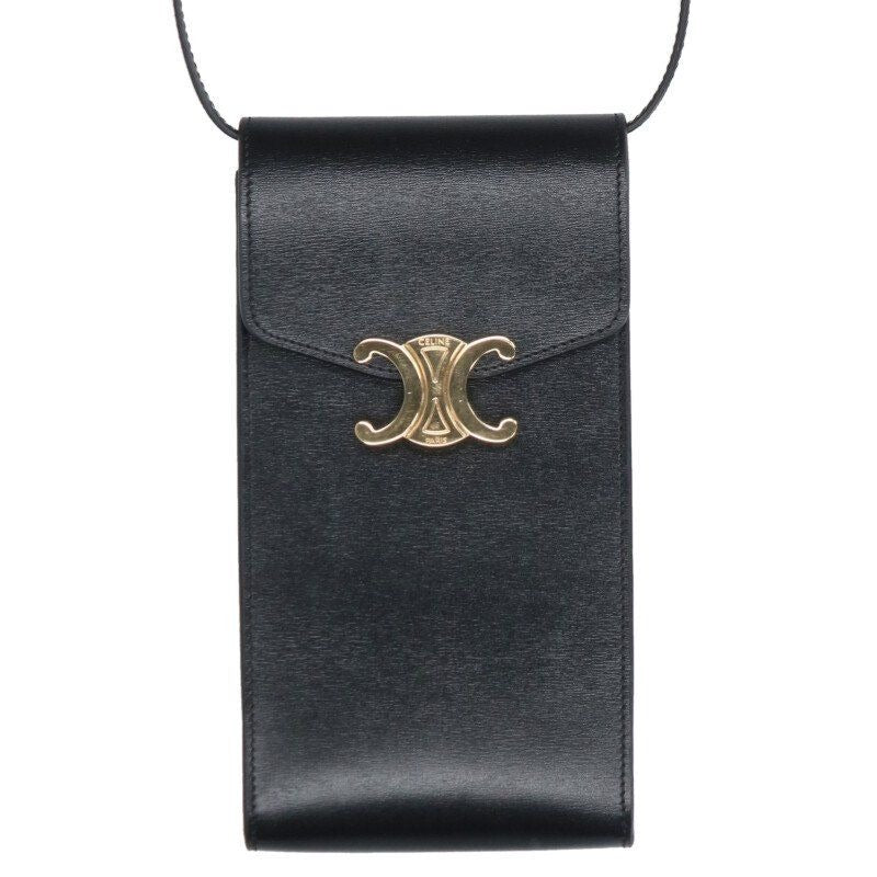 Celine Triomphe Leather Shoulder Mobile Pouch Black X