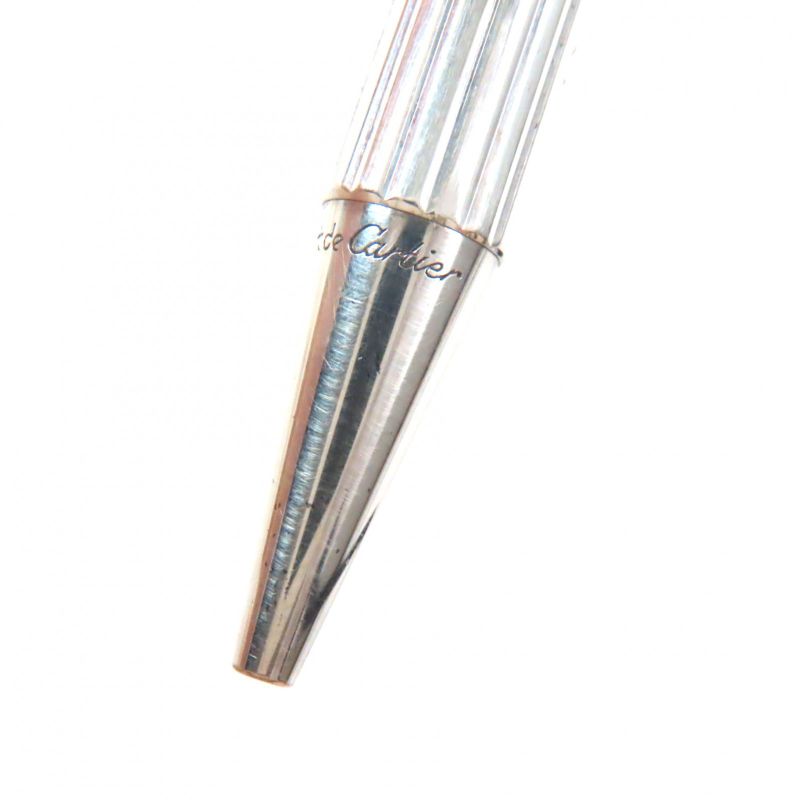 Cartier Trinity Striped Logo Engraved Twist Ballpoint Pen Silver
