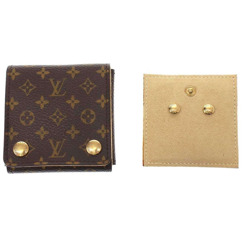 Louis Vuitton 18k Earrings Pous D'oreille Crew Round Logo Button Brown