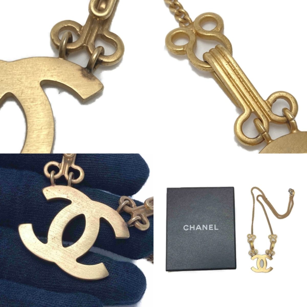 Chanel Cocomark Vintage Necklace GP Pendant with Box