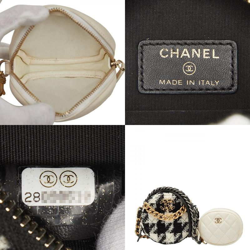 Chanel Coco Mark Chain Shoulder Bag Black White Tweed Leather Women's Chanel