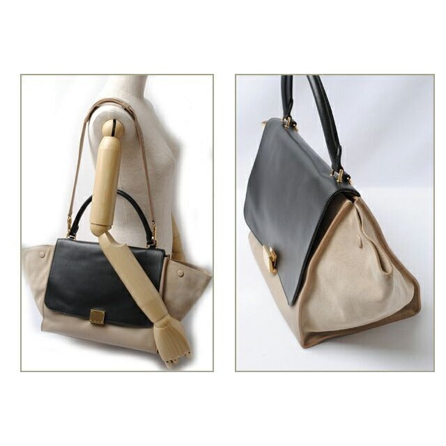 Celine Shoulder Bag Trapeze Black Beige 2-way With Strap — view 5