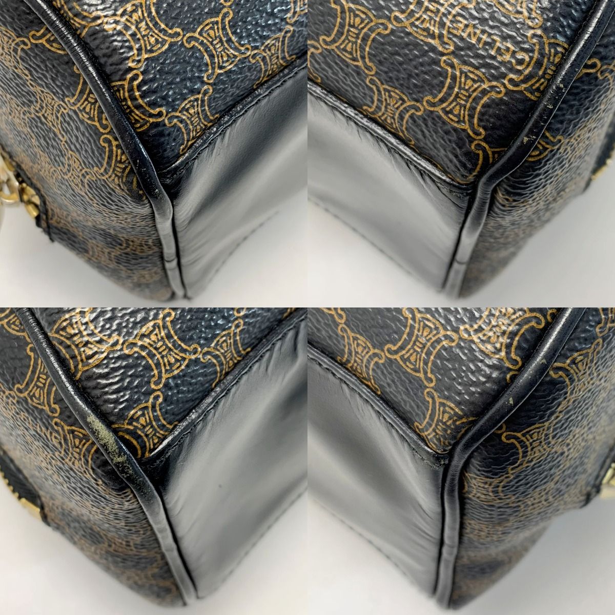 Celine Macadam Pattern Ce00/12 Brown Drum Bag Ladies Gold Hardware