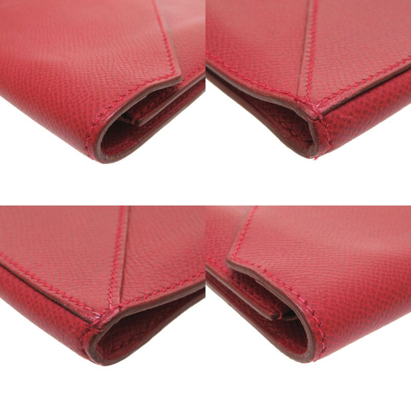 Hermes Courchevel Red Gold Hardware 00Z Engraved Vintage Clutch Bag 0225 Hermes